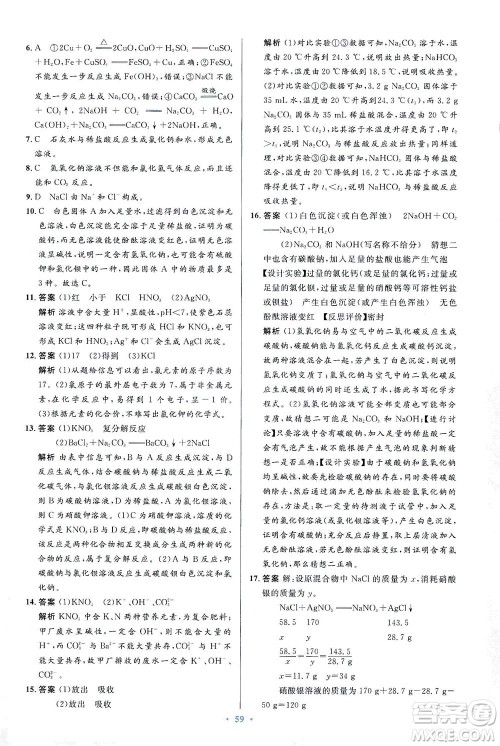 人民教育出版社2021初中同步测控优化设计九年级化学下册人教版答案