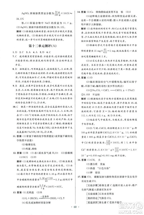 人民教育出版社2021初中同步测控优化设计九年级化学下册人教版答案
