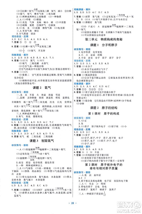 人民教育出版社2021初中同步测控优化设计九年级化学全一册人教版福建专版答案