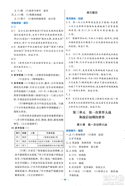 人民教育出版社2021初中同步测控优化设计九年级历史下册人教版答案