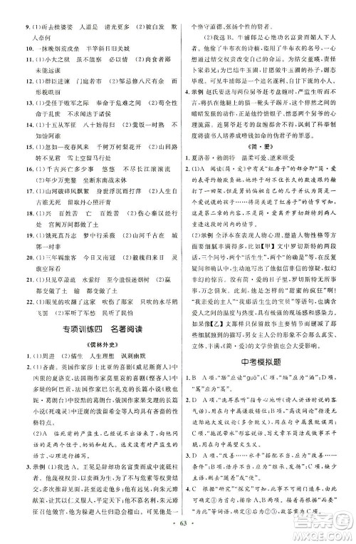 人民教育出版社2021初中同步测控优化设计九年级语文下册人教版答案