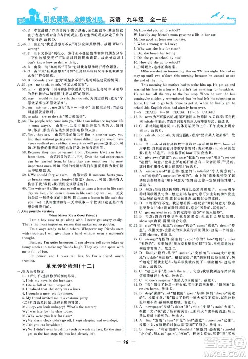 人民教育出版社2021阳光课堂金牌练习册英语九年级全一册人教版答案