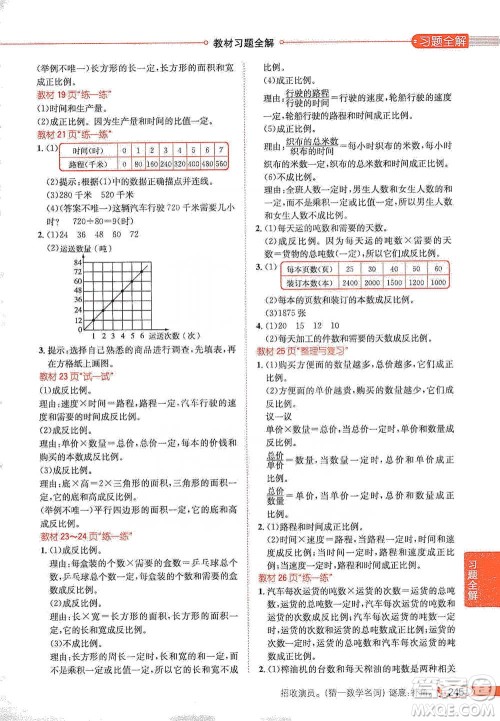 陕西人民教育出版社2021小学教材全解六年级下册数学河北教育版参考答案