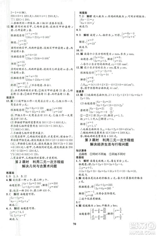 现代教育出版社2021初中同步学考优化设计七年级数学下册RJ人教版答案