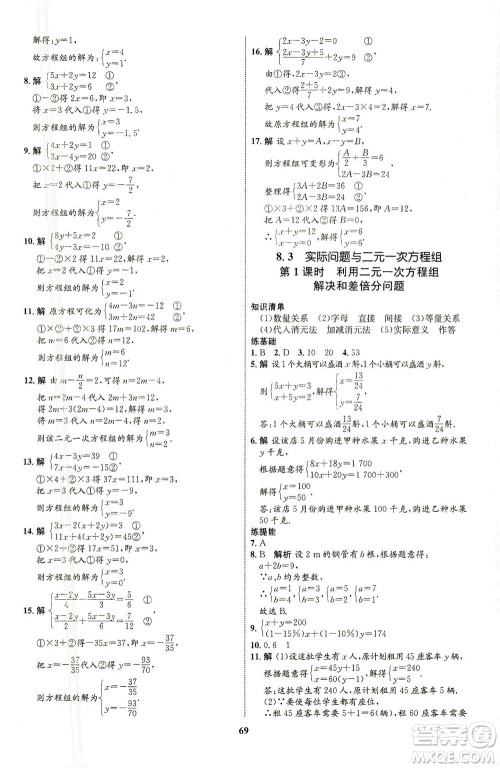 现代教育出版社2021初中同步学考优化设计七年级数学下册RJ人教版答案