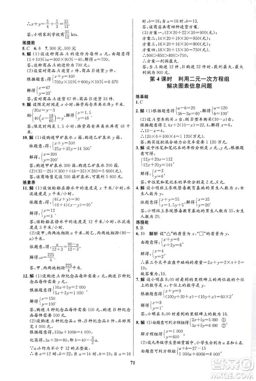 现代教育出版社2021初中同步学考优化设计七年级数学下册RJ人教版答案