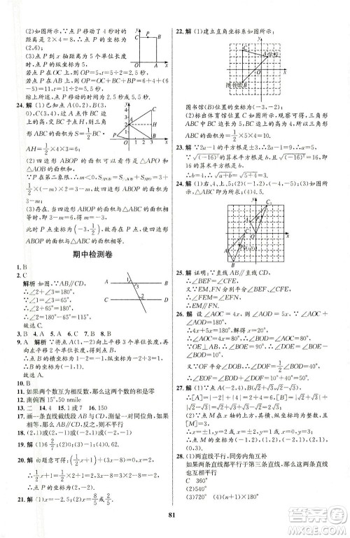 现代教育出版社2021初中同步学考优化设计七年级数学下册RJ人教版答案