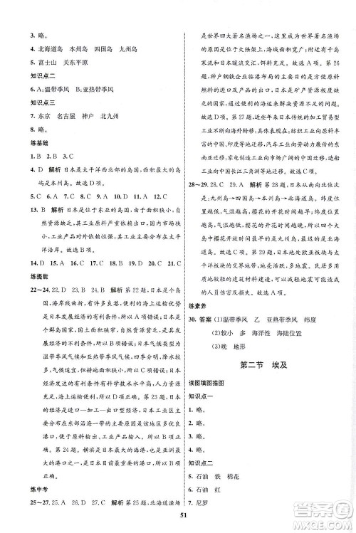现代教育出版社2021初中同步学考优化设计七年级地理下册XJ湘教版答案 现代教育出版社2021初中同步学考优化设计七年级地理下册XJ湘教版答案