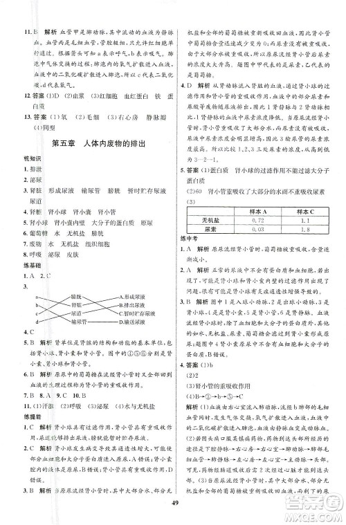 现代教育出版社2021初中同步学考优化设计七年级生物下册RJ人教版答案