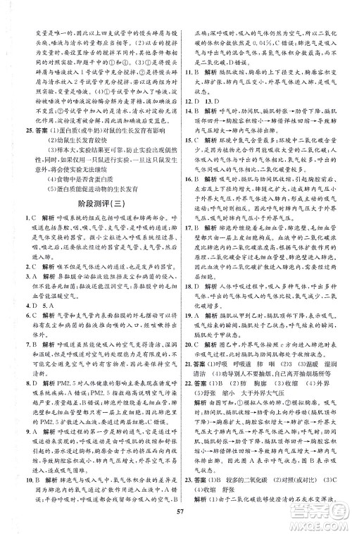 现代教育出版社2021初中同步学考优化设计七年级生物下册RJ人教版答案