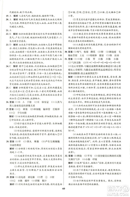 现代教育出版社2021初中同步学考优化设计七年级生物下册RJ人教版答案 现代教育出版社2021初中同步学考优化设计七年级生物下册RJ人教版答案