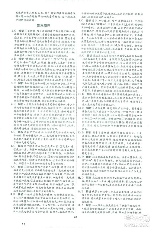 现代教育出版社2021初中同步学考优化设计七年级生物下册BS北师大版答案