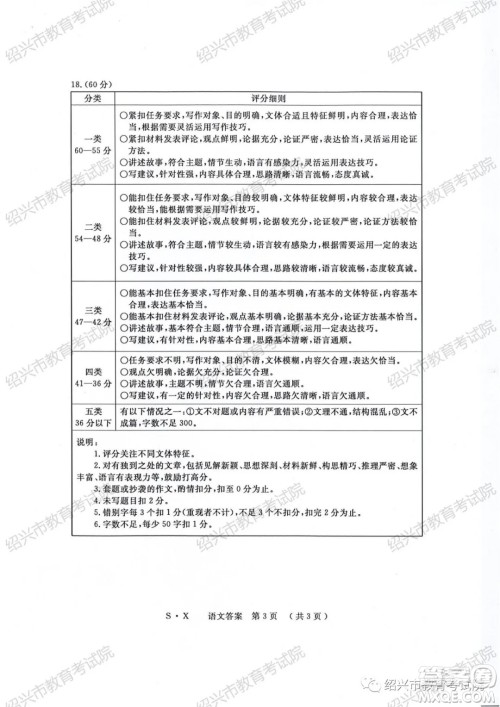 浙江省2021年初中毕业生学业考试绍兴市试卷语文试题卷及答案