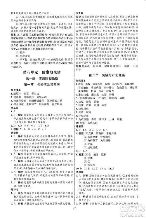 现代教育出版社2021初中同步学考优化设计八年级生物下册RJ人教版答案