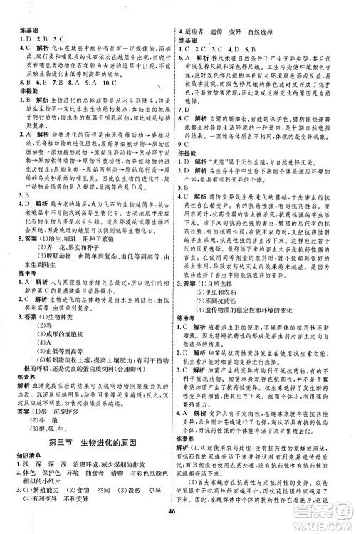 现代教育出版社2021初中同步学考优化设计八年级生物下册RJ人教版答案