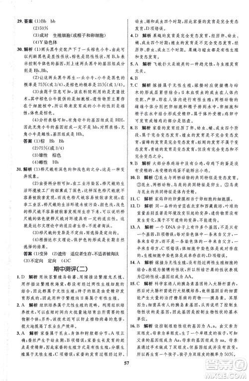 现代教育出版社2021初中同步学考优化设计八年级生物下册RJ人教版答案 现代教育出版社2021初中同步学考优化设计八年级生物下册RJ人教版答案