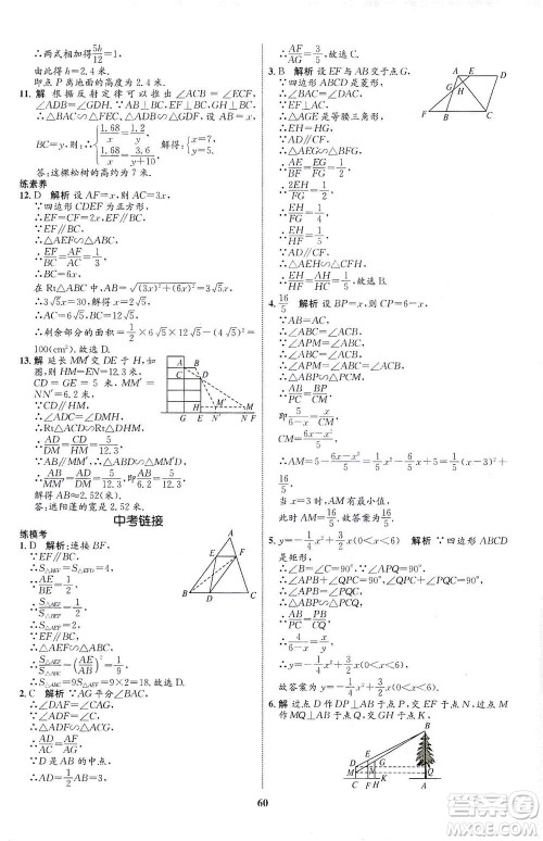 现代教育出版社2021初中同步学考优化设计九年级数学下册RJ人教版答案