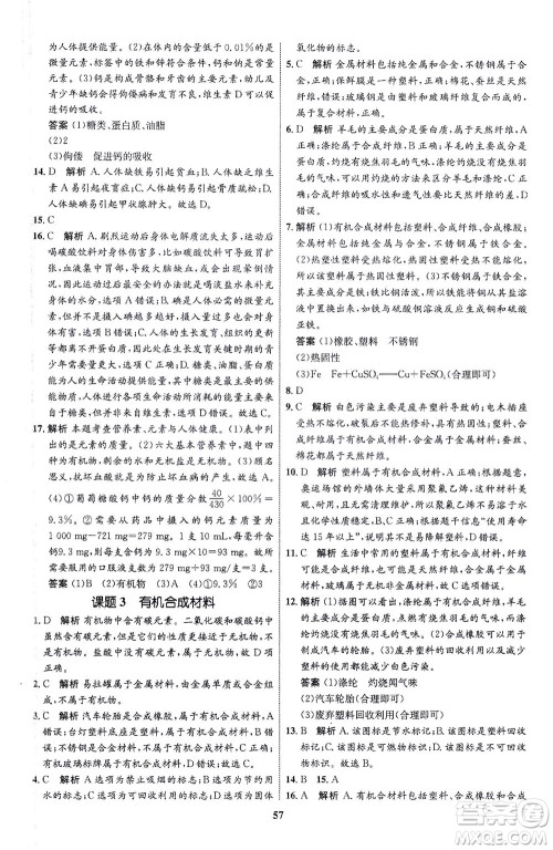 现代教育出版社2021初中同步学考优化设计九年级化学下册RJ人教版答案