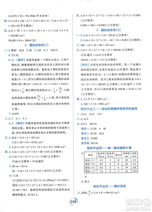 江西人民出版社2021春王朝霞德才兼备作业创新设计数学六年级下册RJ版人教版答案