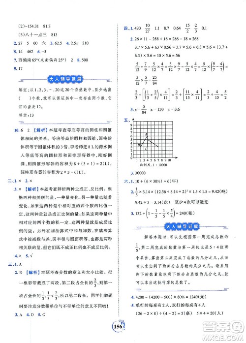 江西人民出版社2021春王朝霞德才兼备作业创新设计数学六年级下册RJ版人教版答案