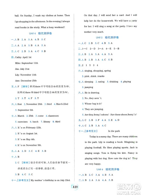 江西人民出版社2021春王朝霞德才兼备作业创新设计英语五年级下册PEP版人教版答案
