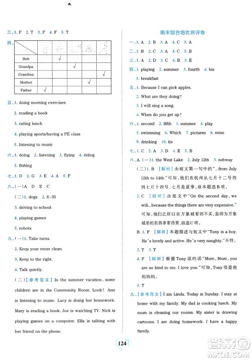 江西人民出版社2021春王朝霞德才兼备作业创新设计英语五年级下册PEP版人教版答案