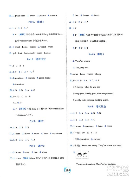 江西人民出版社2021春王朝霞德才兼备作业创新设计英语四年级下册PEP版人教版答案