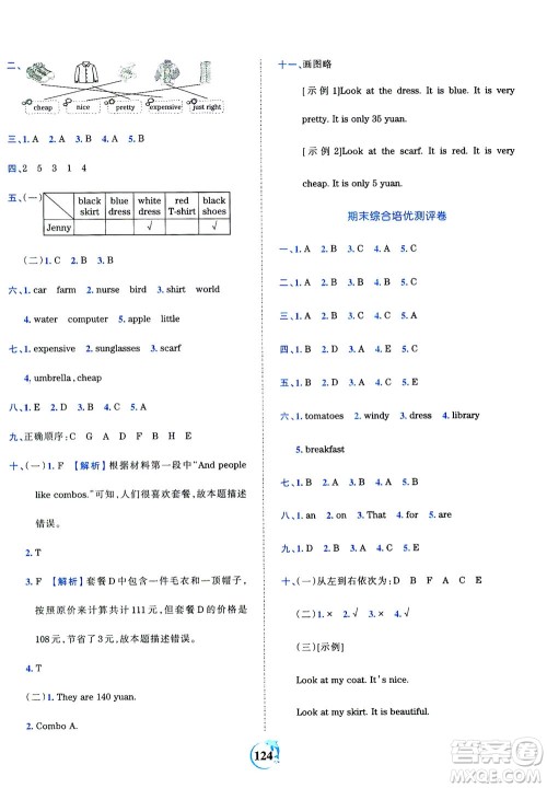江西人民出版社2021春王朝霞德才兼备作业创新设计英语四年级下册PEP版人教版答案