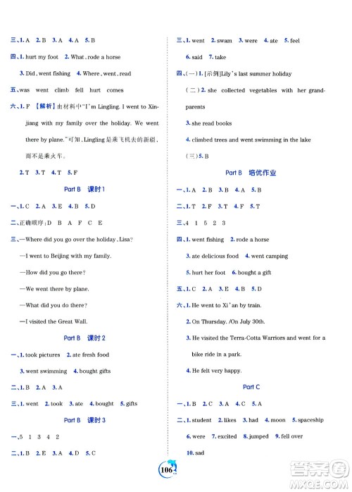 江西人民出版社2021春王朝霞德才兼备作业创新设计英语六年级下册PEP版人教版答案