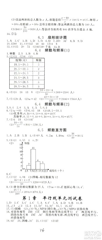 花山文艺出版社2021学科能力达标初中生100全优卷七年级数学下册浙教版答案