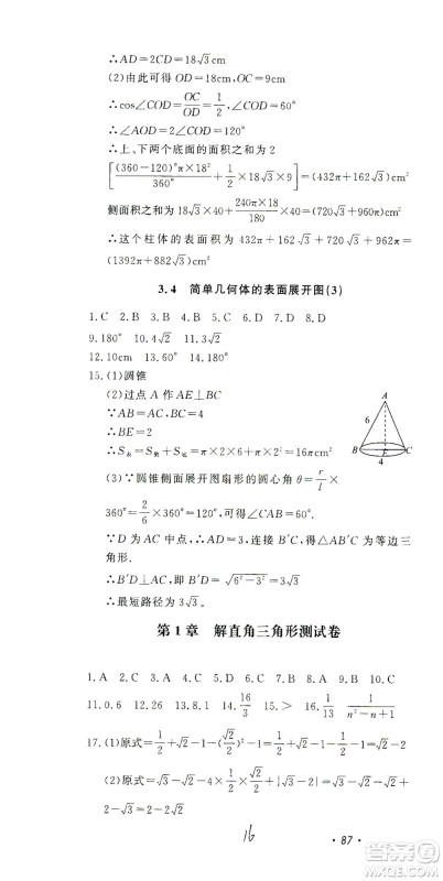 花山文艺出版社2021学科能力达标初中生100全优卷九年级数学下册浙教版答案 花山文艺出版社2021学科能力达标初中生100全优卷九年级数学下册浙教版答案