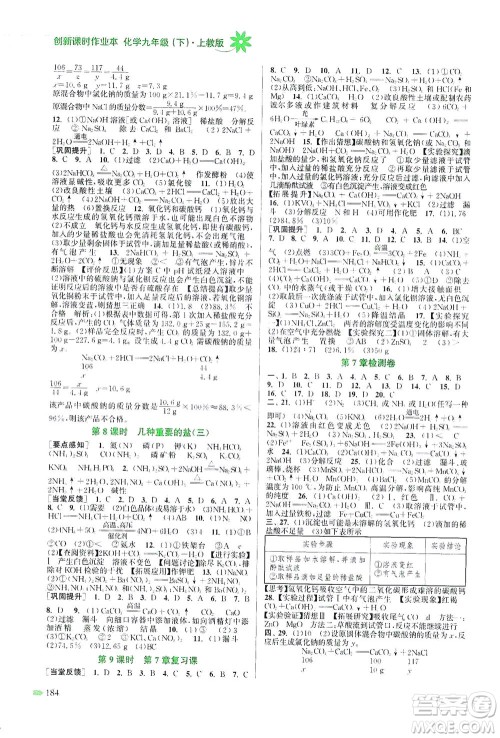 江苏凤凰美术出版社2021创新课时作业本化学九年级下册上教版答案