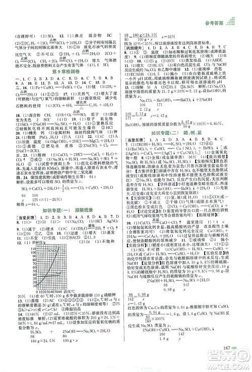 江苏凤凰美术出版社2021创新课时作业本化学九年级下册上教版答案