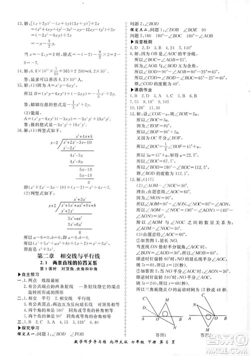 郑州大学出版社2021新学案同步导与练七年级数学下册北师大版答案