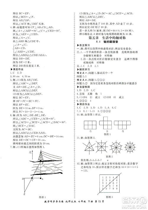 郑州大学出版社2021新学案同步导与练七年级数学下册北师大版答案