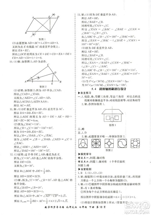 郑州大学出版社2021新学案同步导与练七年级数学下册北师大版答案