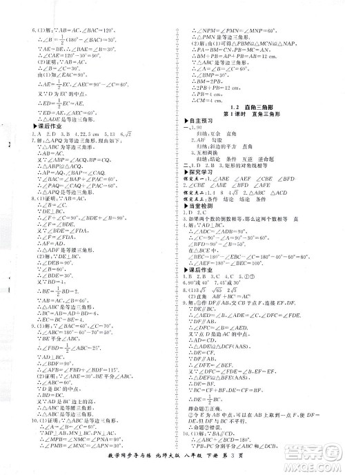 郑州大学出版社2021新学案同步导与练八年级数学下册北师大版答案