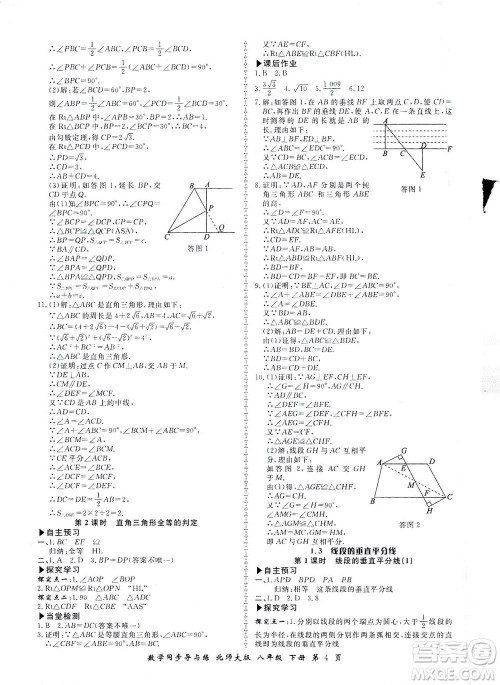 郑州大学出版社2021新学案同步导与练八年级数学下册北师大版答案