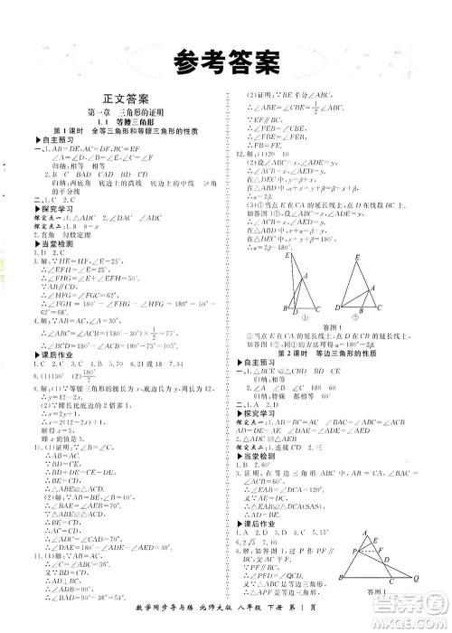 郑州大学出版社2021新学案同步导与练八年级数学下册北师大版答案