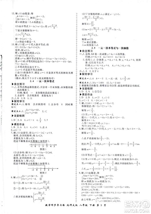 郑州大学出版社2021新学案同步导与练八年级数学下册北师大版答案