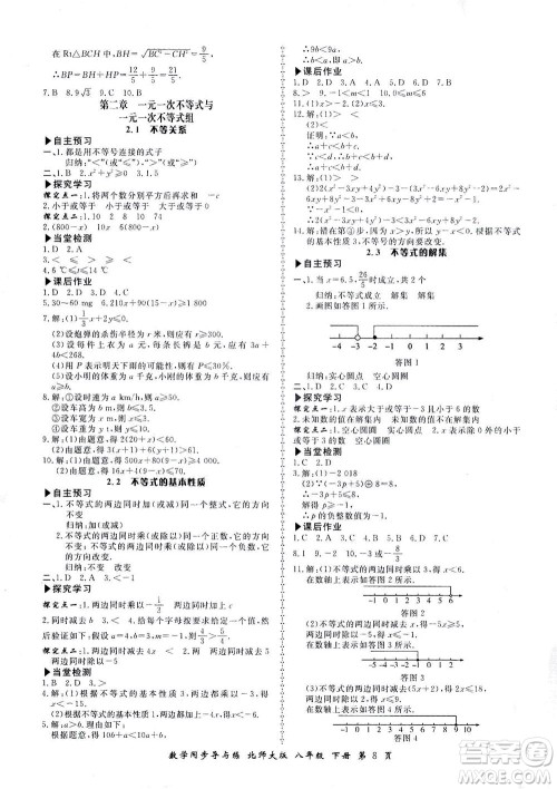 郑州大学出版社2021新学案同步导与练八年级数学下册北师大版答案