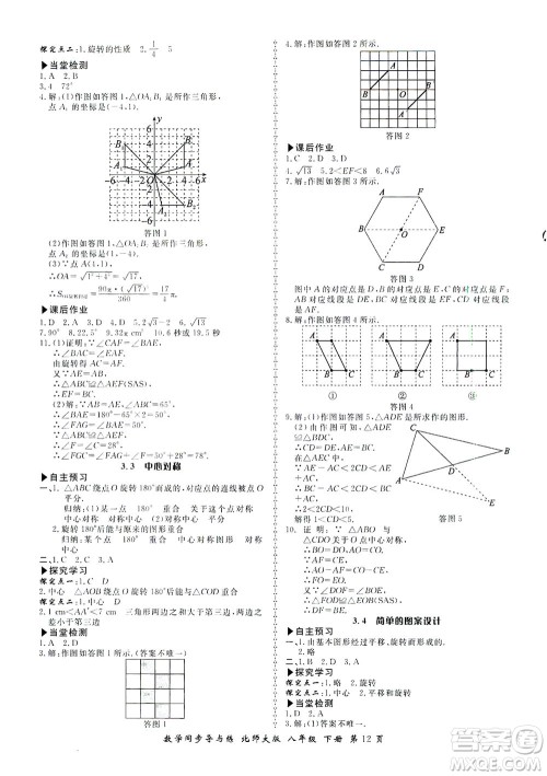 郑州大学出版社2021新学案同步导与练八年级数学下册北师大版答案