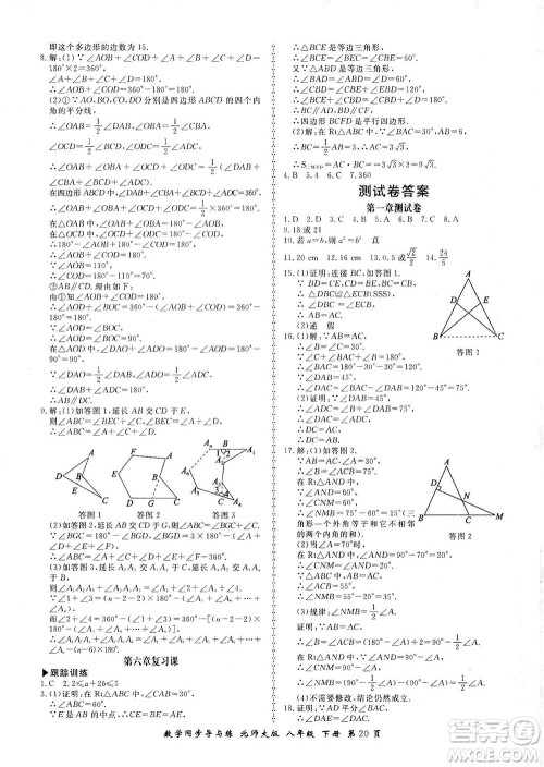 郑州大学出版社2021新学案同步导与练八年级数学下册北师大版答案