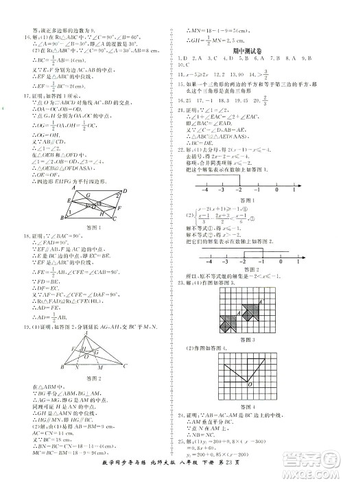 郑州大学出版社2021新学案同步导与练八年级数学下册北师大版答案