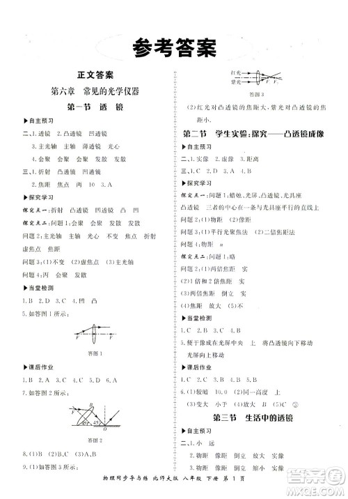 郑州大学出版社2021新学案同步导与练八年级物理下册北师大版答案