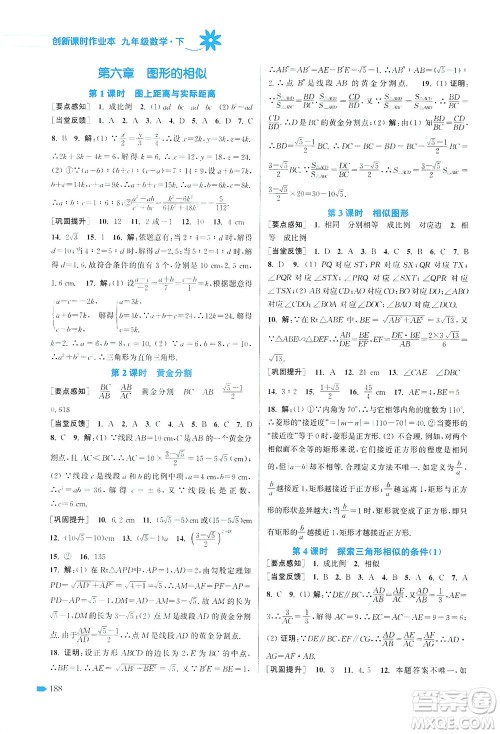 江苏凤凰美术出版社2021创新课时作业本数学九年级下册江苏版答案 江苏凤凰美术出版社2021创新课时作业本数学九年级下册江苏版答案