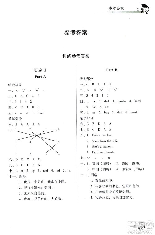 广东经济出版社2021双基同步导航训练三年级英语下册人教PEP版答案