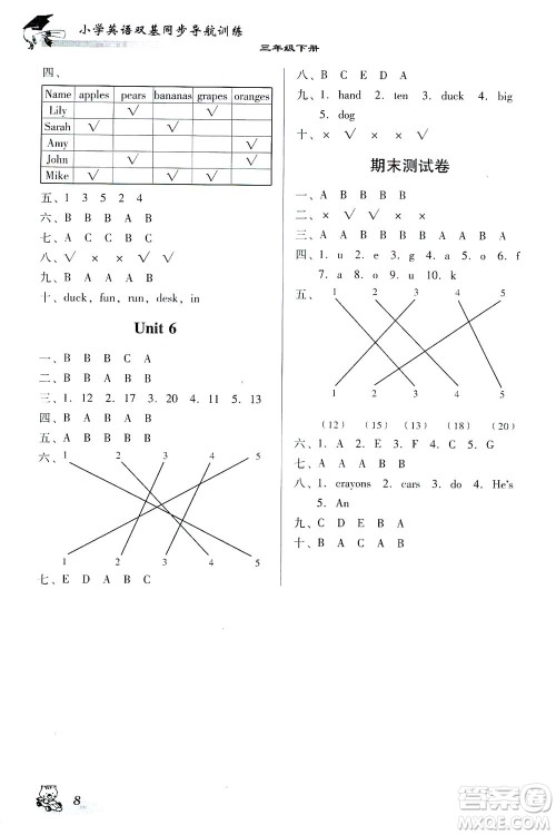 广东经济出版社2021双基同步导航训练三年级英语下册人教PEP版答案