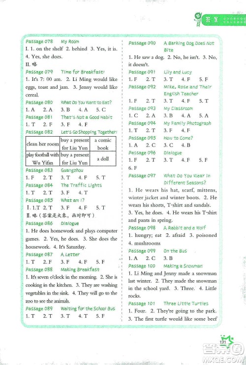 华中科技大学出版社2021小学英语阅读理解100+8篇三年级通用版参考答案 华中科技大学出版社2021小学英语阅读理解100+8篇三年级通用版参考答案