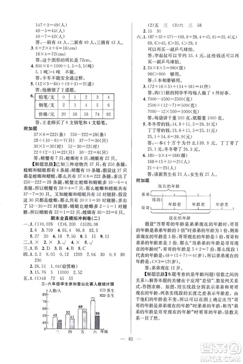 延边人民出版社2021决胜期末100分数学四年级下册人教版答案